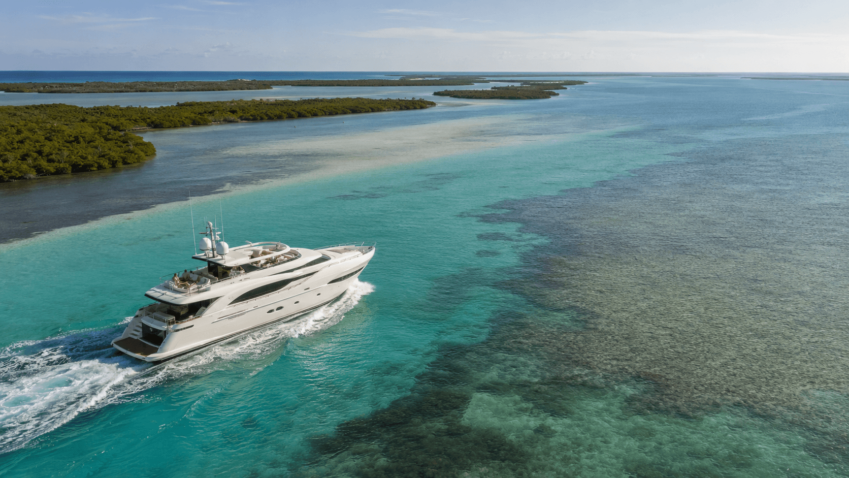 134 hero photograph of a private luxury motor yacht beginning a multi-day cruise through the Florida Keys