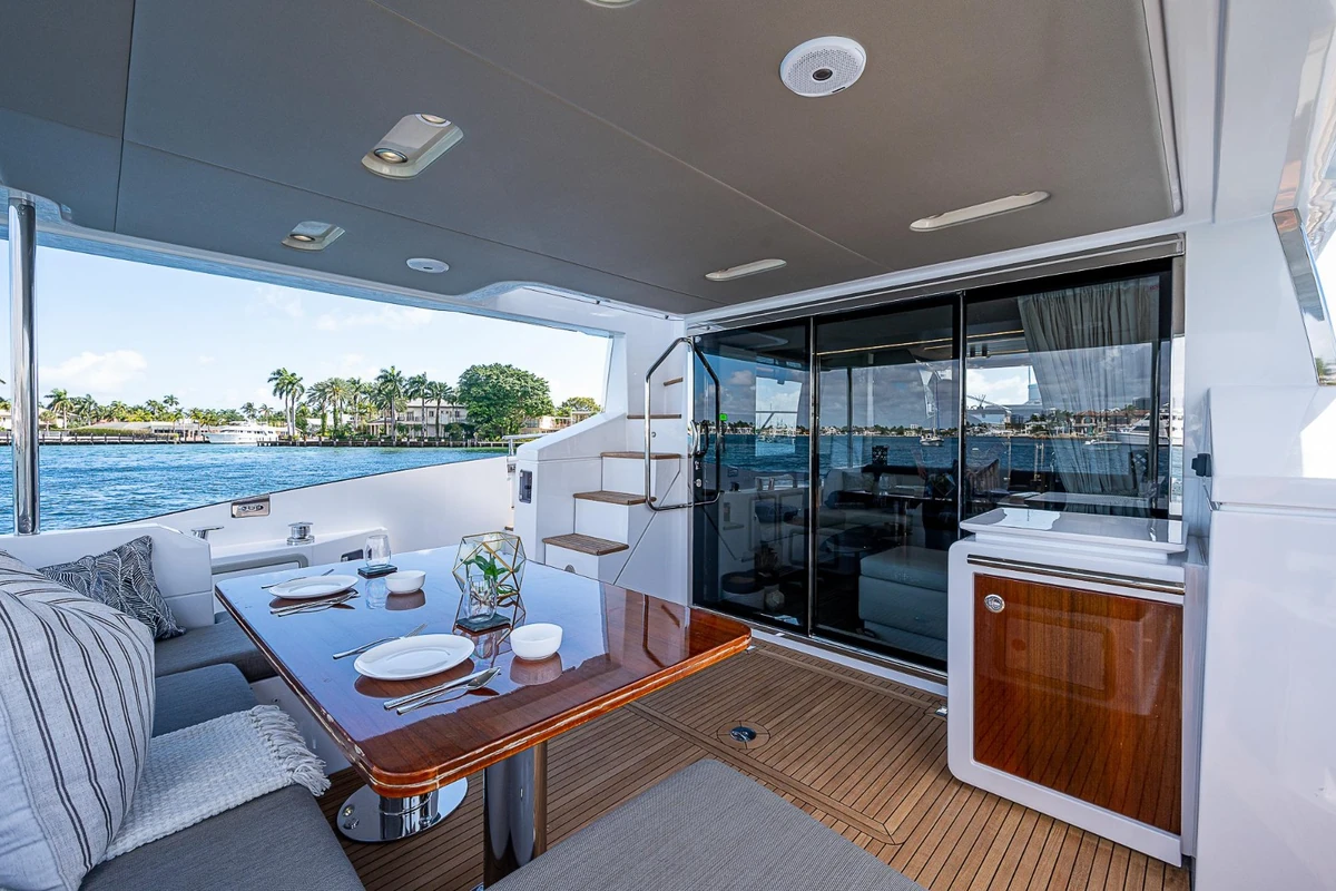 Galley and dining area inside 66 ft Azimut yacht