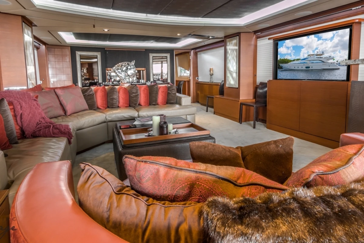 Bow of 105 ft Azimut yacht with Miami skyline view