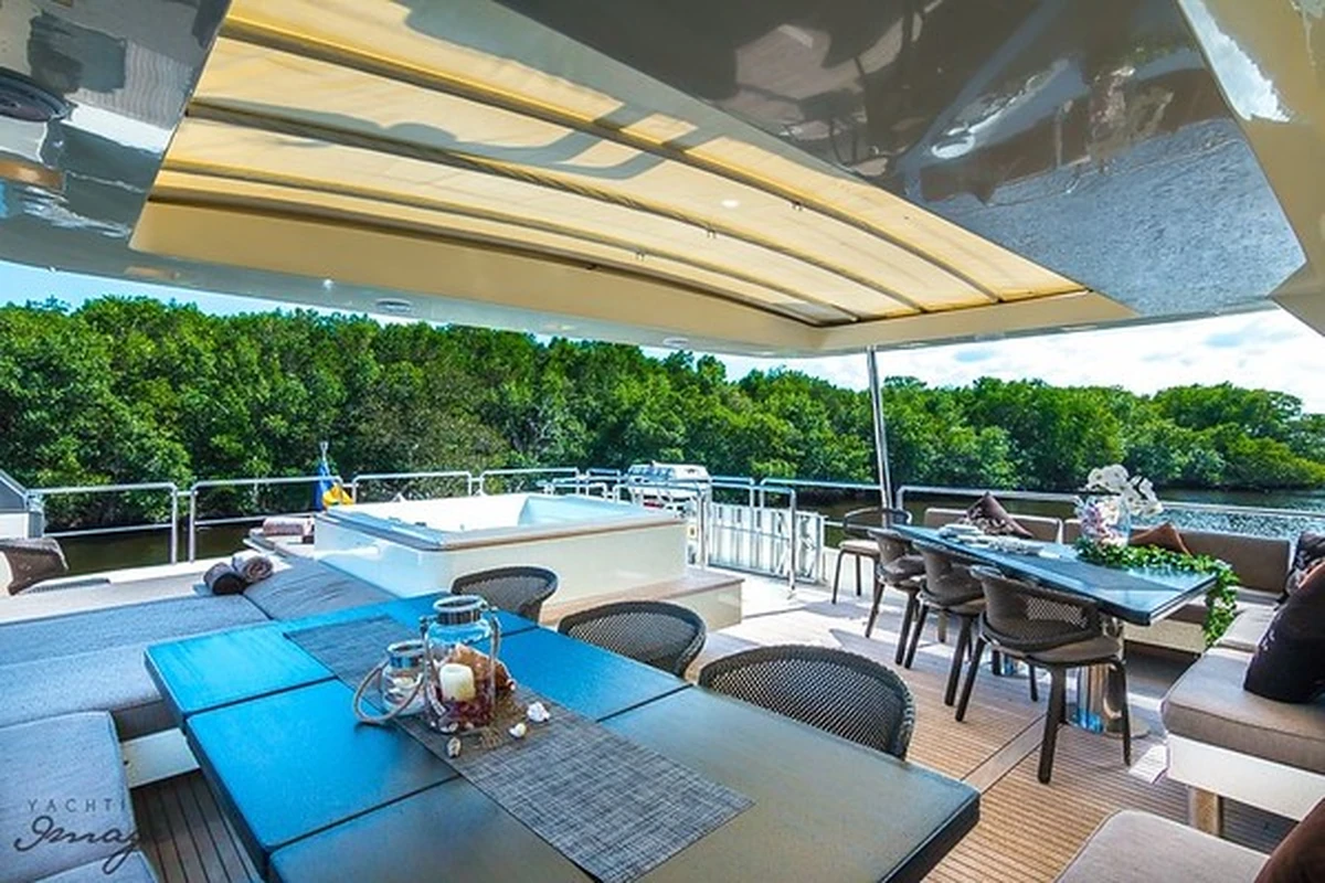 Bow of 105 ft Azimut yacht with Miami skyline view