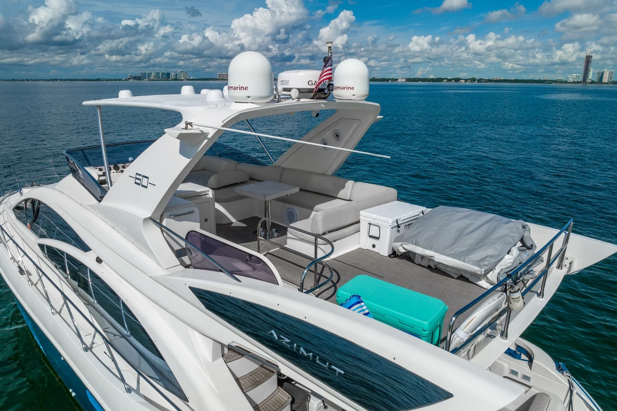 Galley and dining area inside 60 ft Azimut yacht