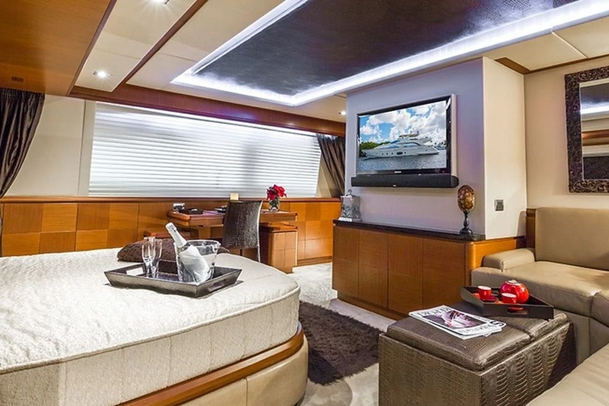 Bow of 105 ft Azimut yacht with Miami skyline view