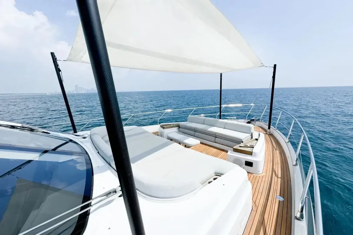 Galley and dining area inside 70 ft Azimut 2023 yacht
