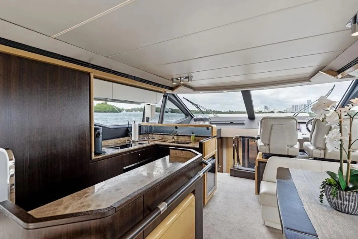 Helm station on 70 ft Azimut Le Grand Bleu yacht charter Miami