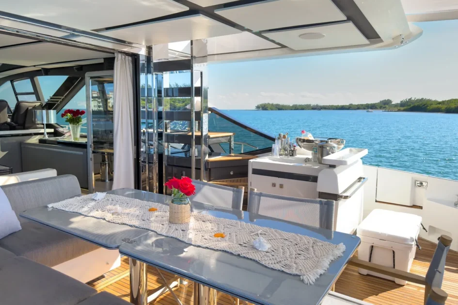 Aft deck seating on 72 ft Azimut yacht Miami