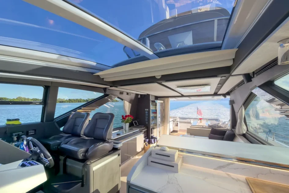 Drone shot of 72 ft Azimut yacht near Venetian Islands Miami