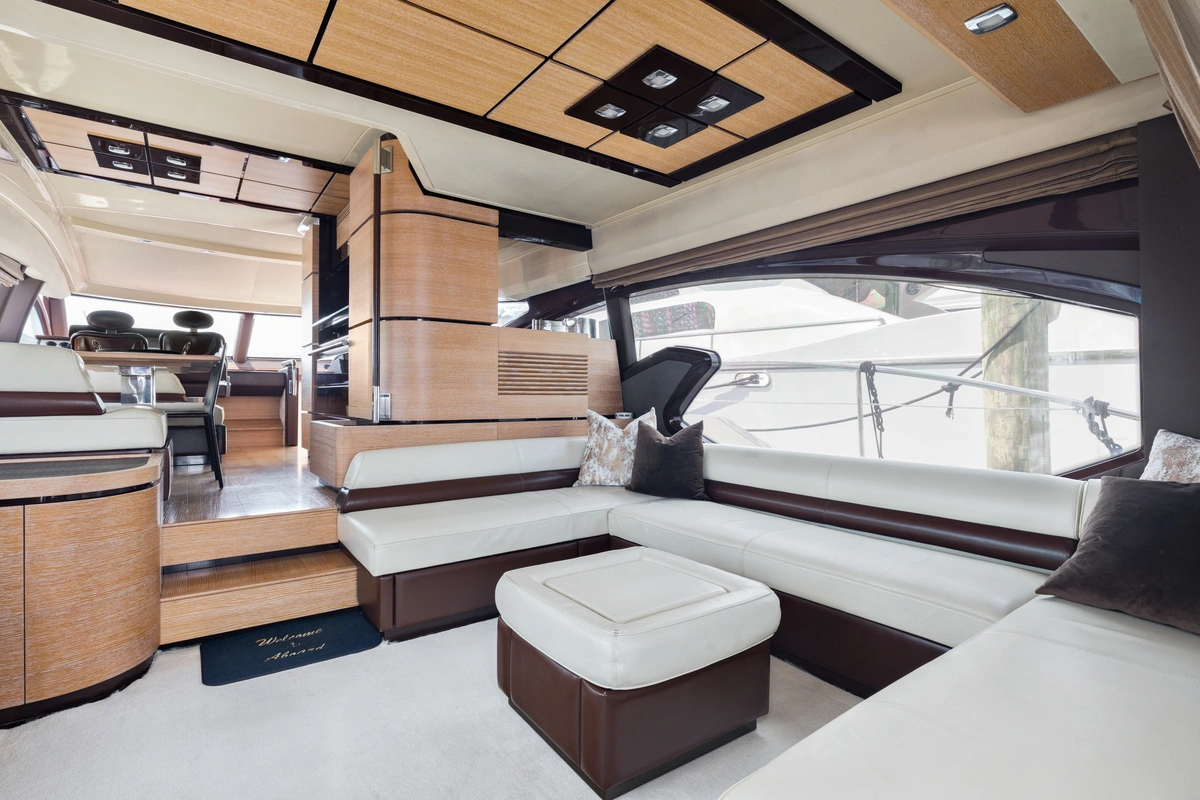Main salon interior of 70 ft Azimut211 charter Miami