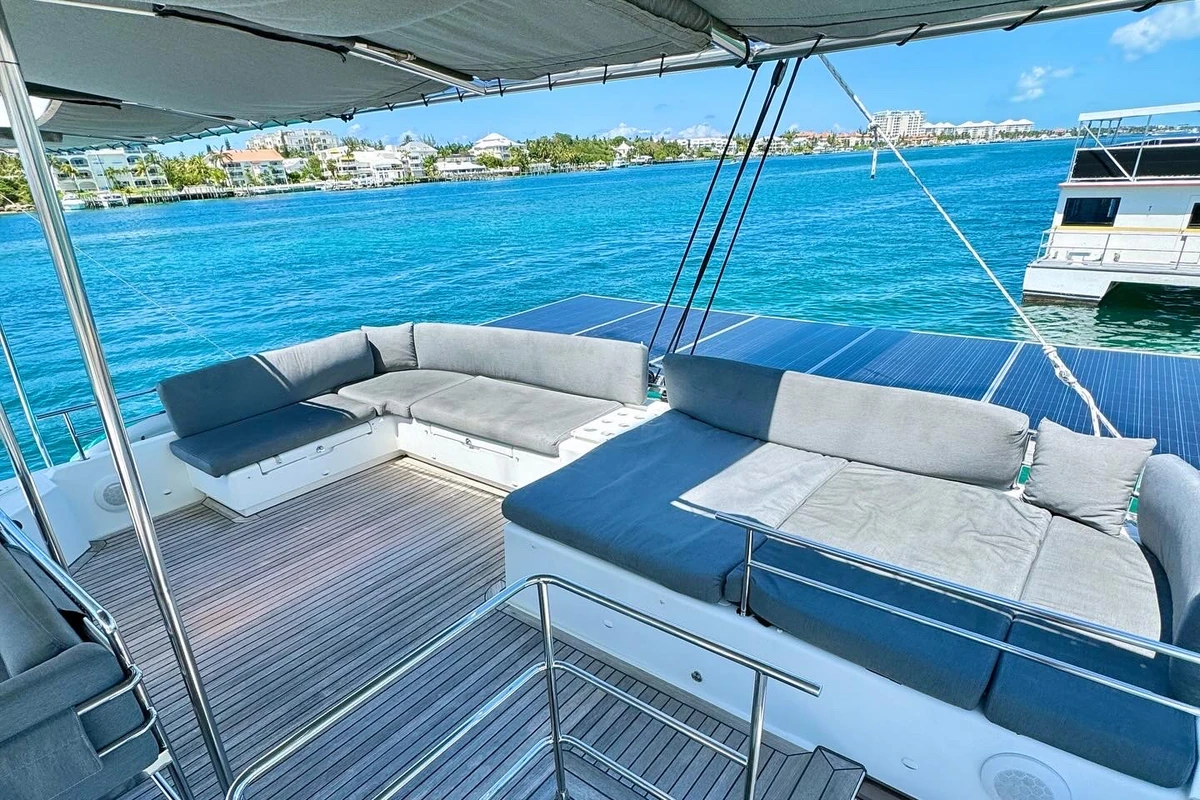 Helm station on 56 ft Lagoon Nassau yacht charter Miami