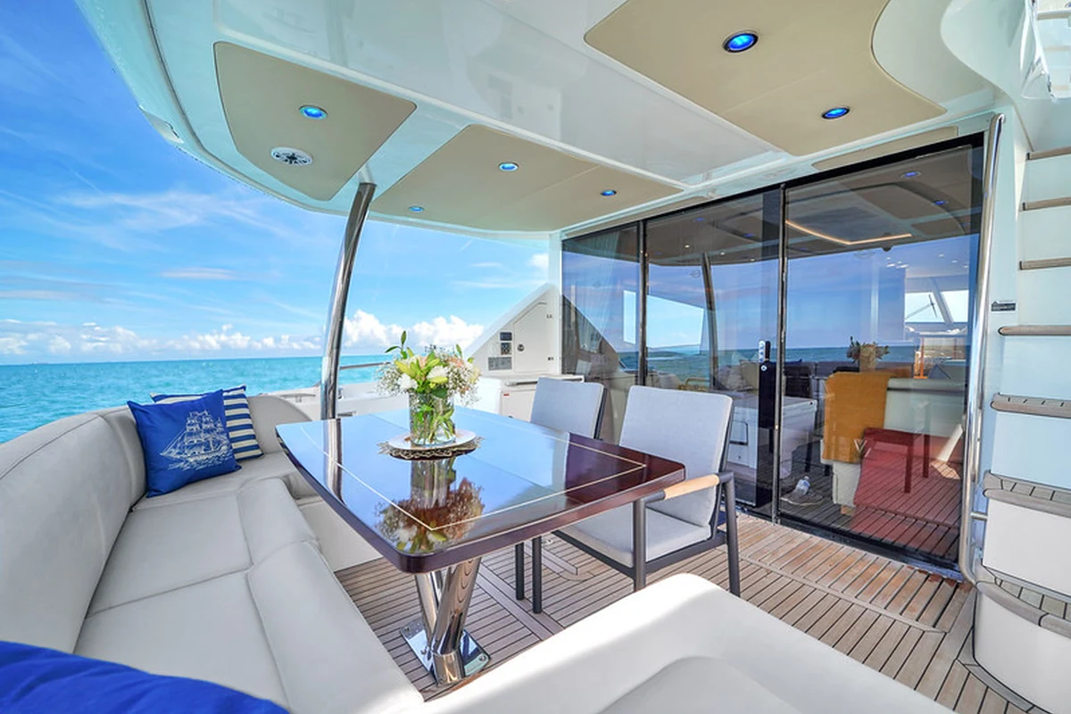 Aft deck seating on 76 ft Sunseeker yacht Miami