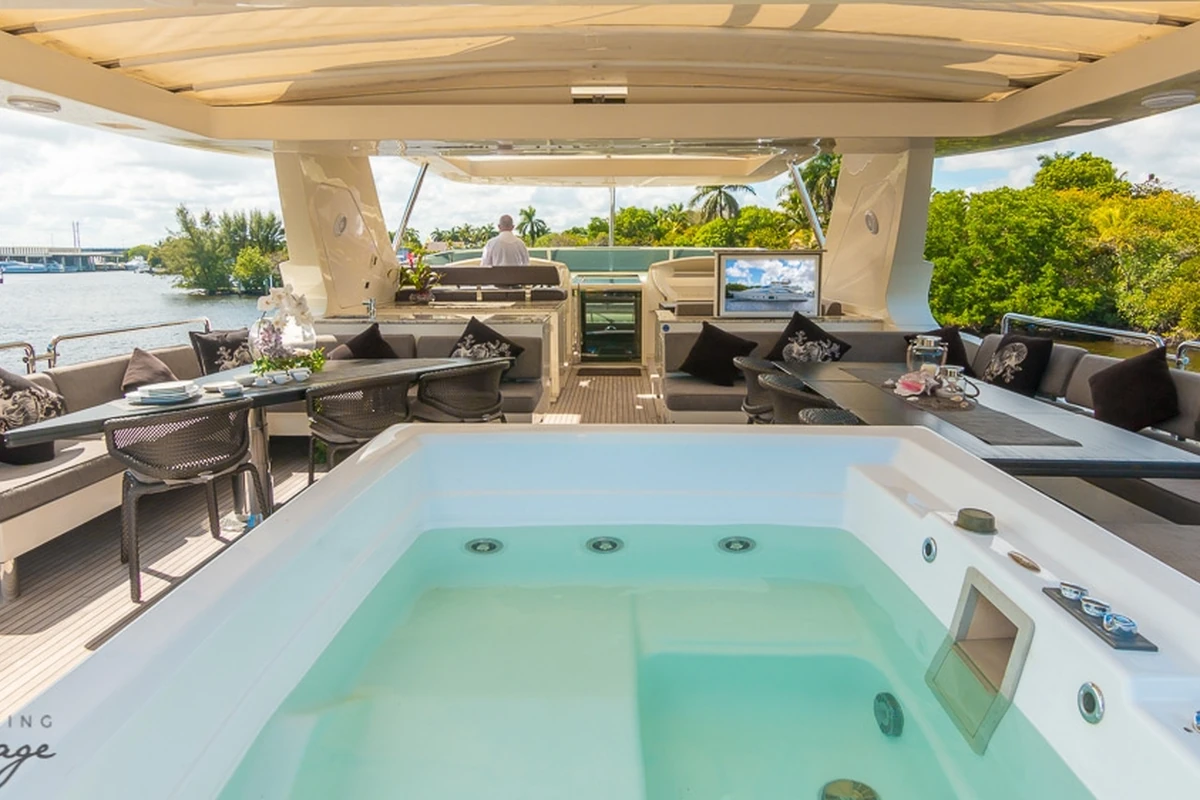 Bow of 105 ft Azimut yacht with Miami skyline view