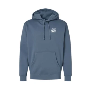 Front of the slate blue #ClosingDeals hoodie from Miami Yacht Connect