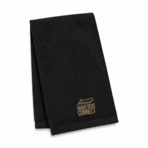 The black Miami Yacht Connect hand towel from Miami Yacht Connect