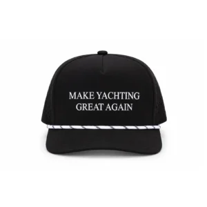 Front of the black Make Yachting Great Again cap from Miami Yacht Connect