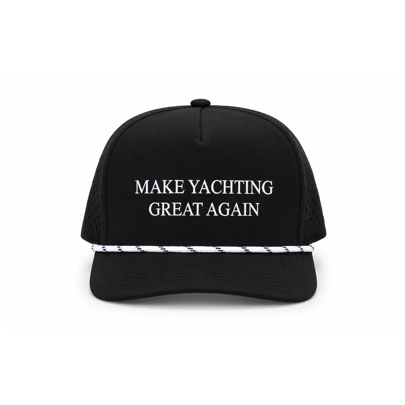 Front of the black Make Yachting Great Again cap from Miami Yacht Connect