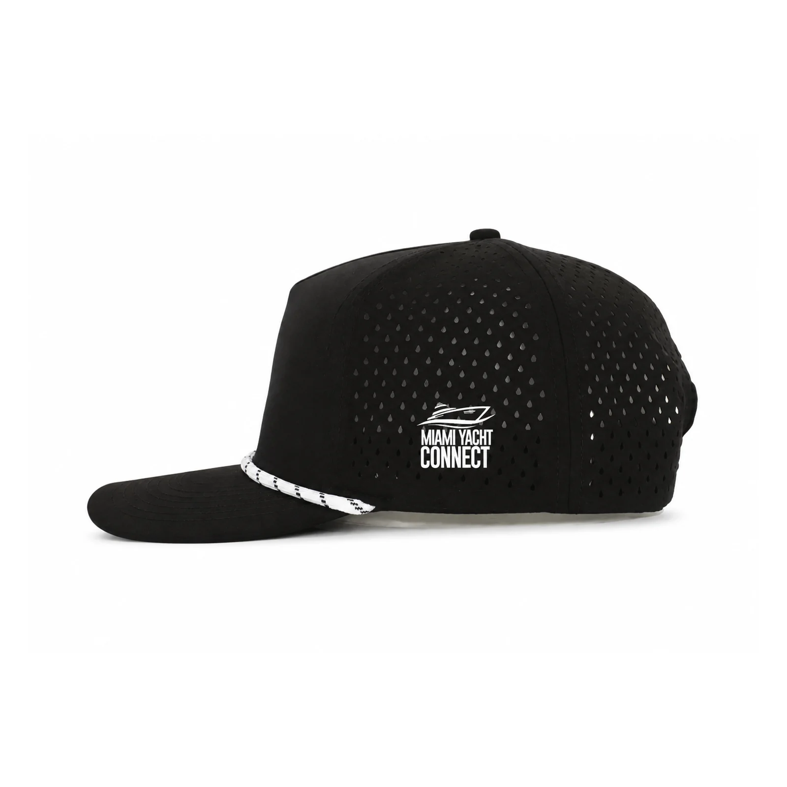 Side view of the black Make Yachting Great Again cap from Miami Yacht Connect