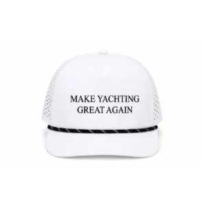 Front of the white Make Yachting Great Again cap from Miami Yacht Connect