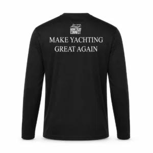 Back of the black Make Yachting Great Again long-sleeve shirt from Miami Yacht Connect