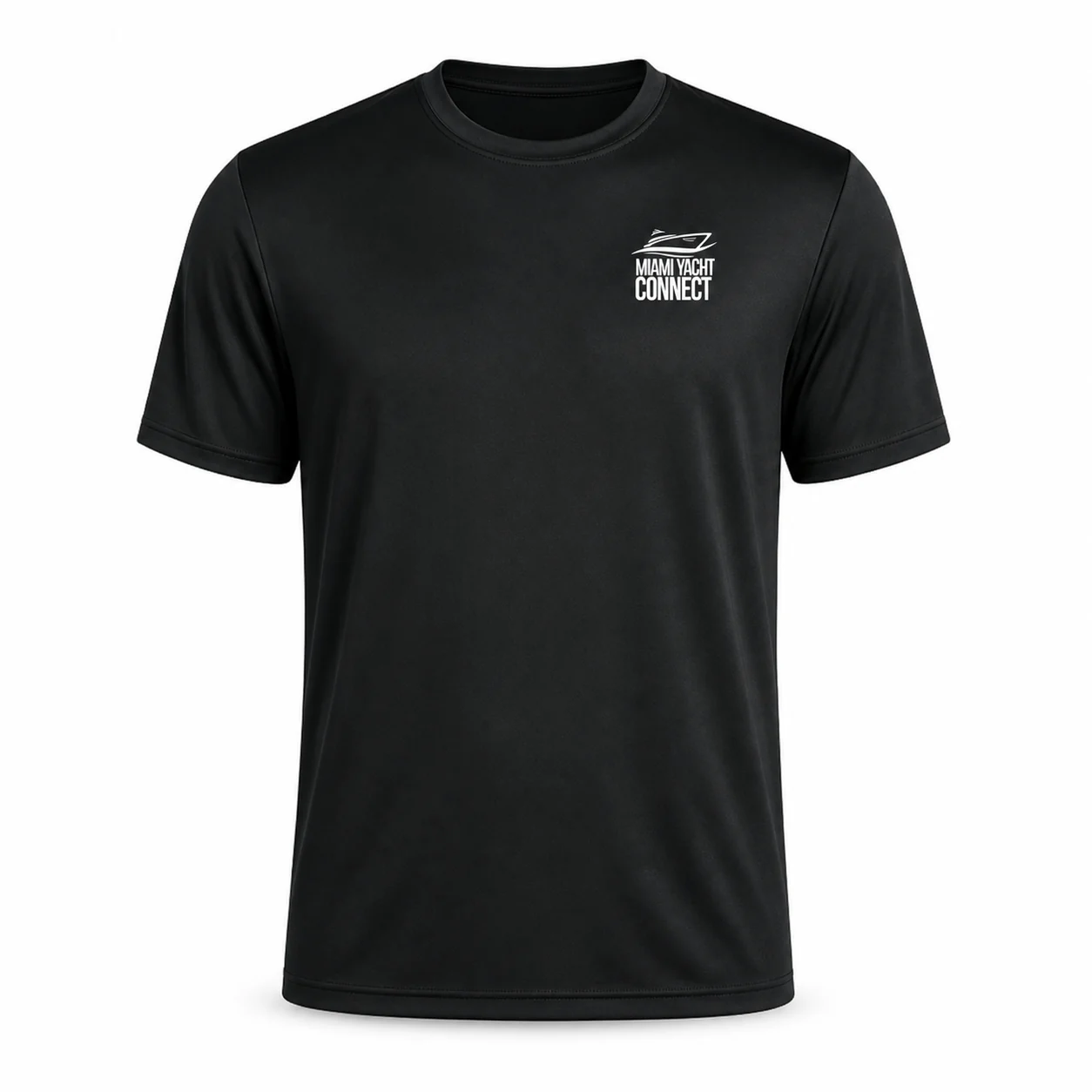 Front of the black Make Yachting Great Again t-shirt from Miami Yacht Connect