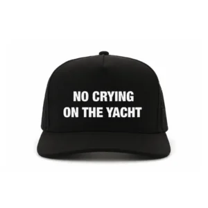 Front of the black No Crying On The Yacht cap from Miami Yacht Connect