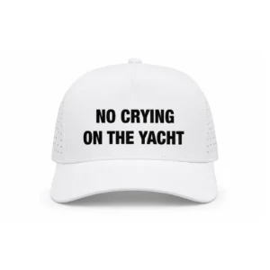 Front of the white No Crying On The Yacht cap from Miami Yacht Connect