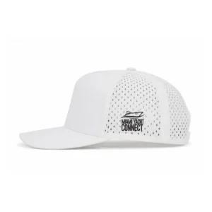 Side view of the white No Crying On The Yacht cap from Miami Yacht Connect