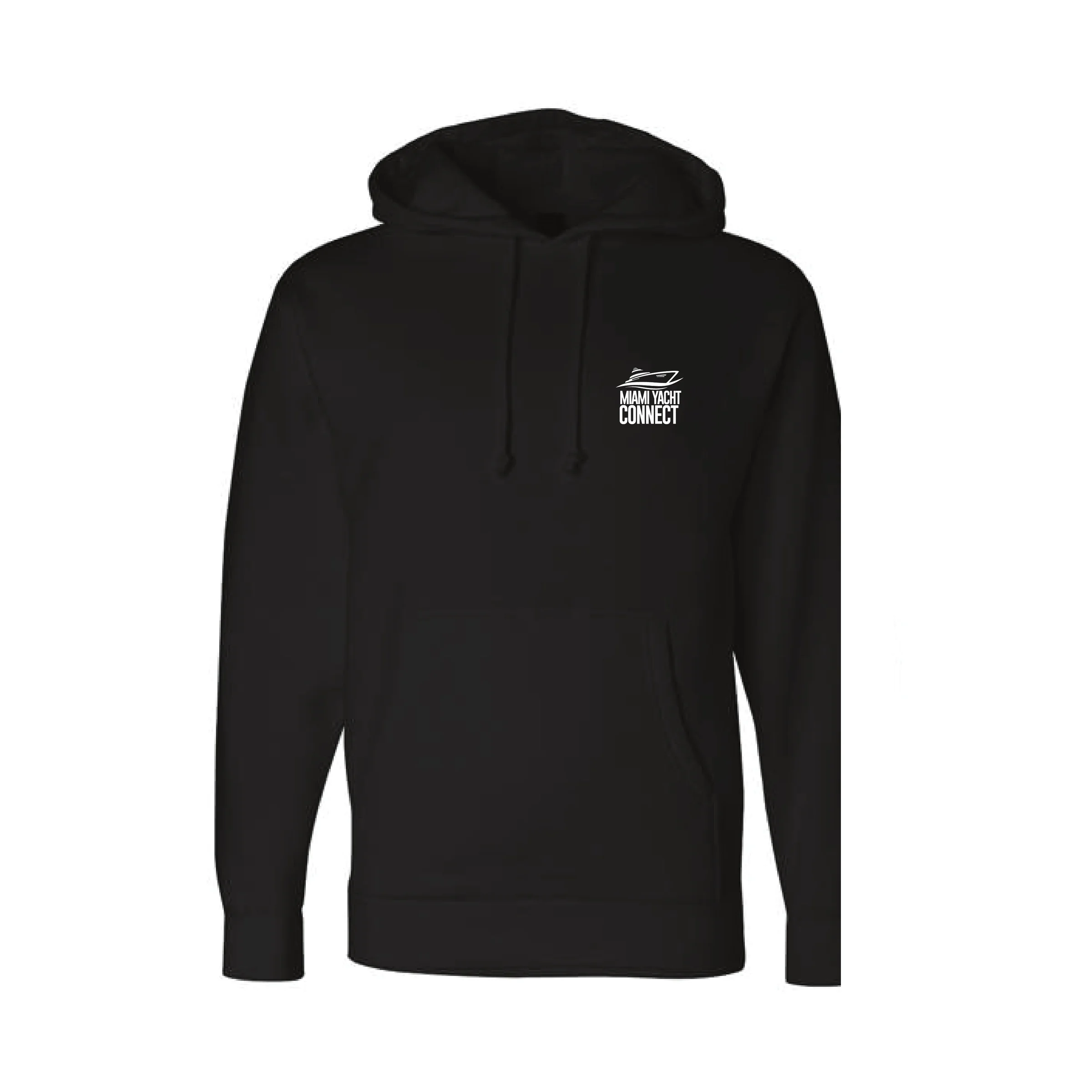 Front of the black No Crying On The Yacht hoodie from Miami Yacht Connect