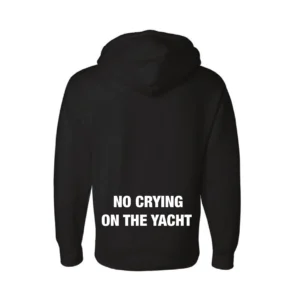 Back of the black No Crying On The Yacht hoodie from Miami Yacht Connect