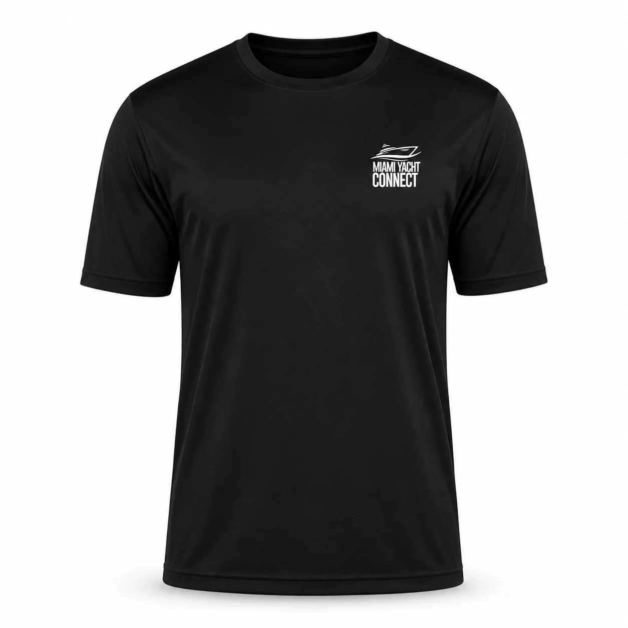 Front of the black No Crying On The Yacht t-shirt from Miami Yacht Connect