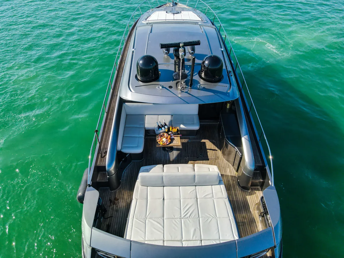 62 ft Pershing 2 motor yacht docked at Miami Beach Marina