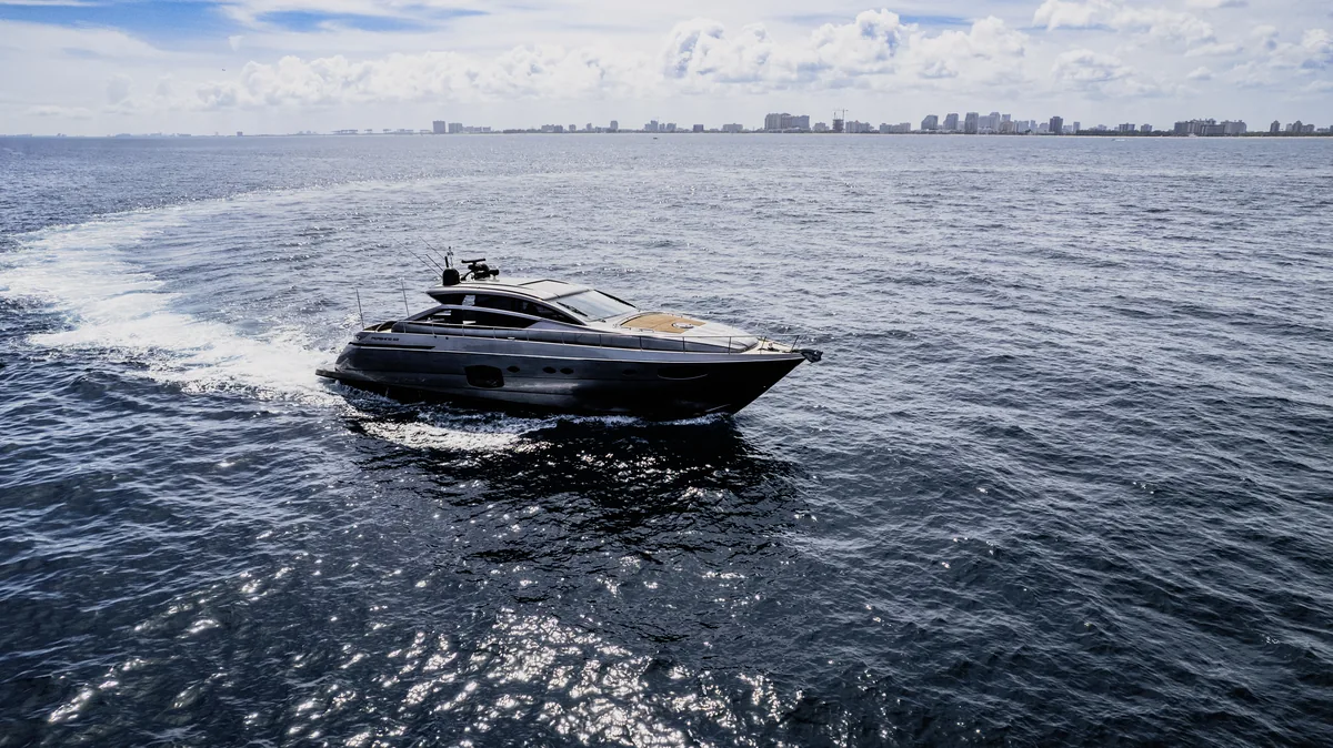 62 ft Pershing 2 yacht cruising Biscayne Bay Miami